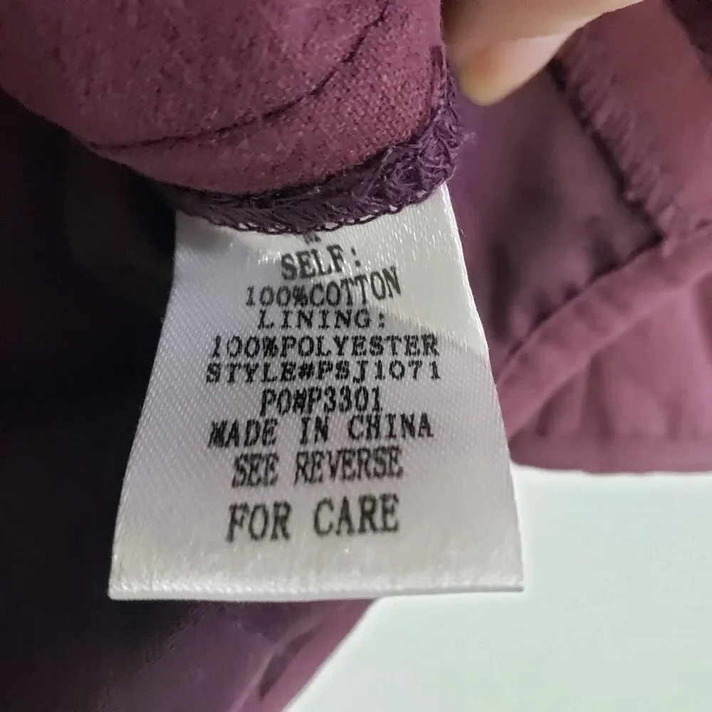 Polagram Woman's Button Front Burgundy Cotton Lined Jacket, Size Medium